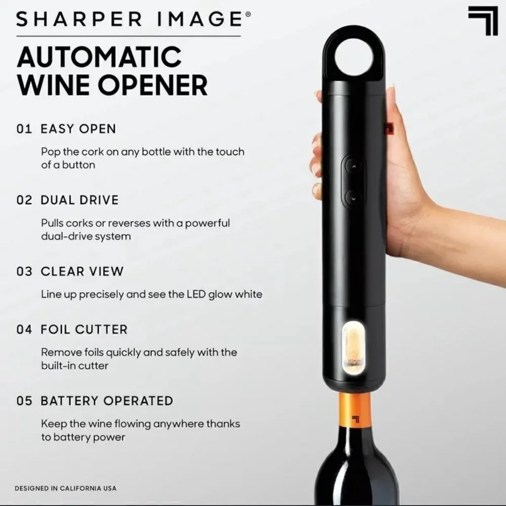 Sharper Image Automatic Universal Portable Wine Bottle Opener with Cutter NIB